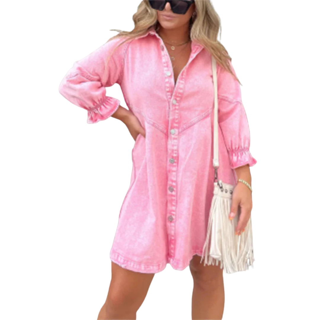 MARENE™ - Elegant Washed Puff Sleeve Mini Dress