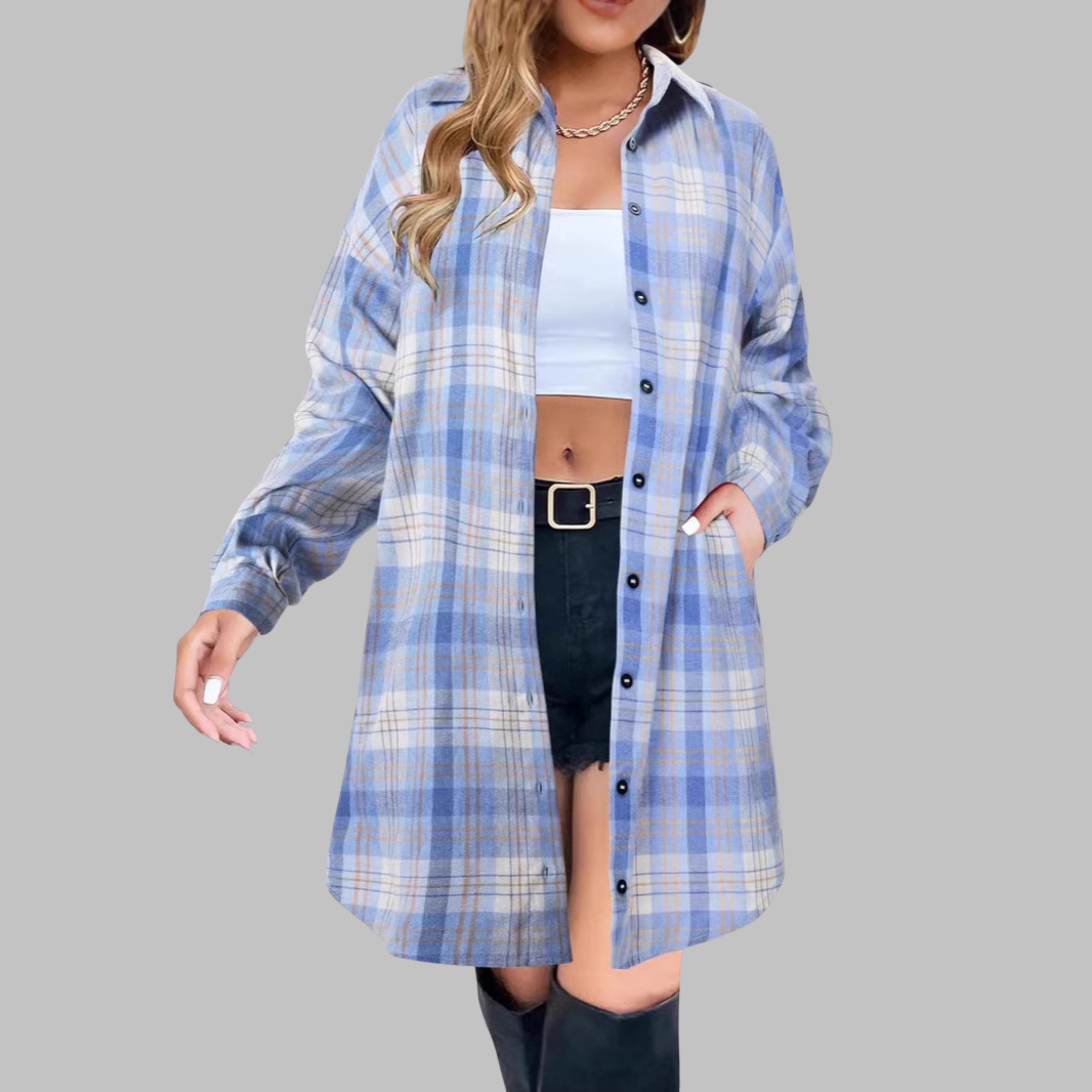 PALOMA™ - Classy Button Down Plaid Long-Sleeve Jacket