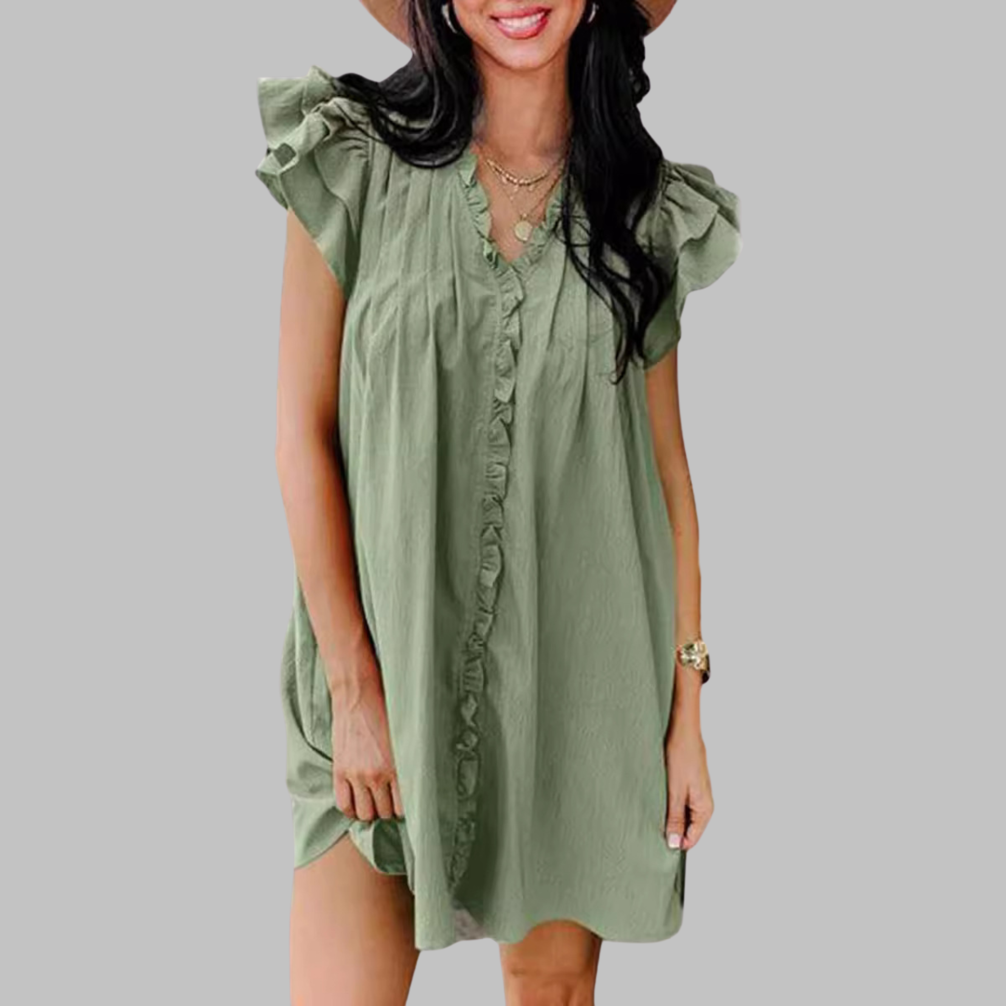 MARCELLA™ - Casual V-Neck Ruffled Midi Dress