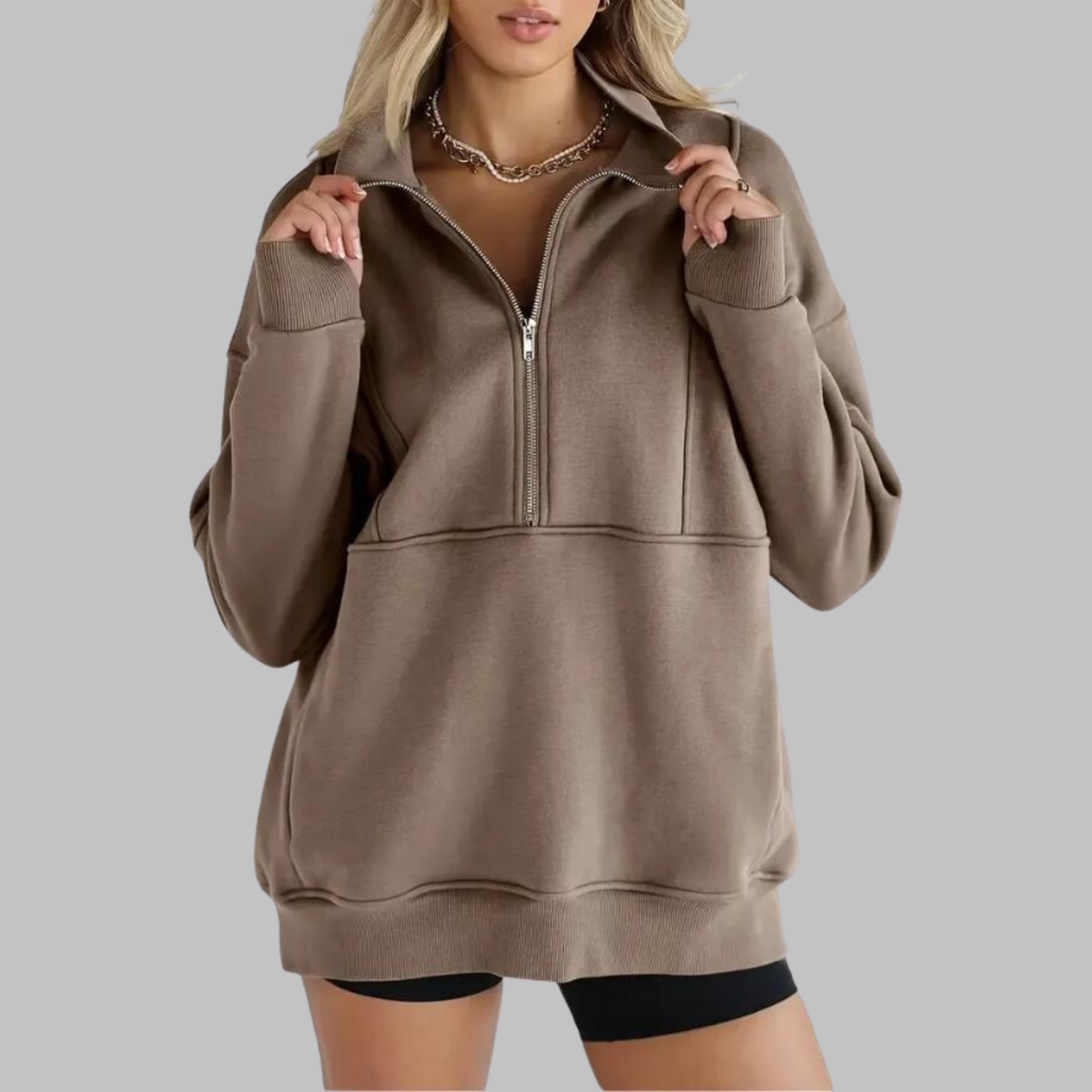 PSALM™ - Comfy Collar Half Zip Oversized Long Sleeve Sweatshirt