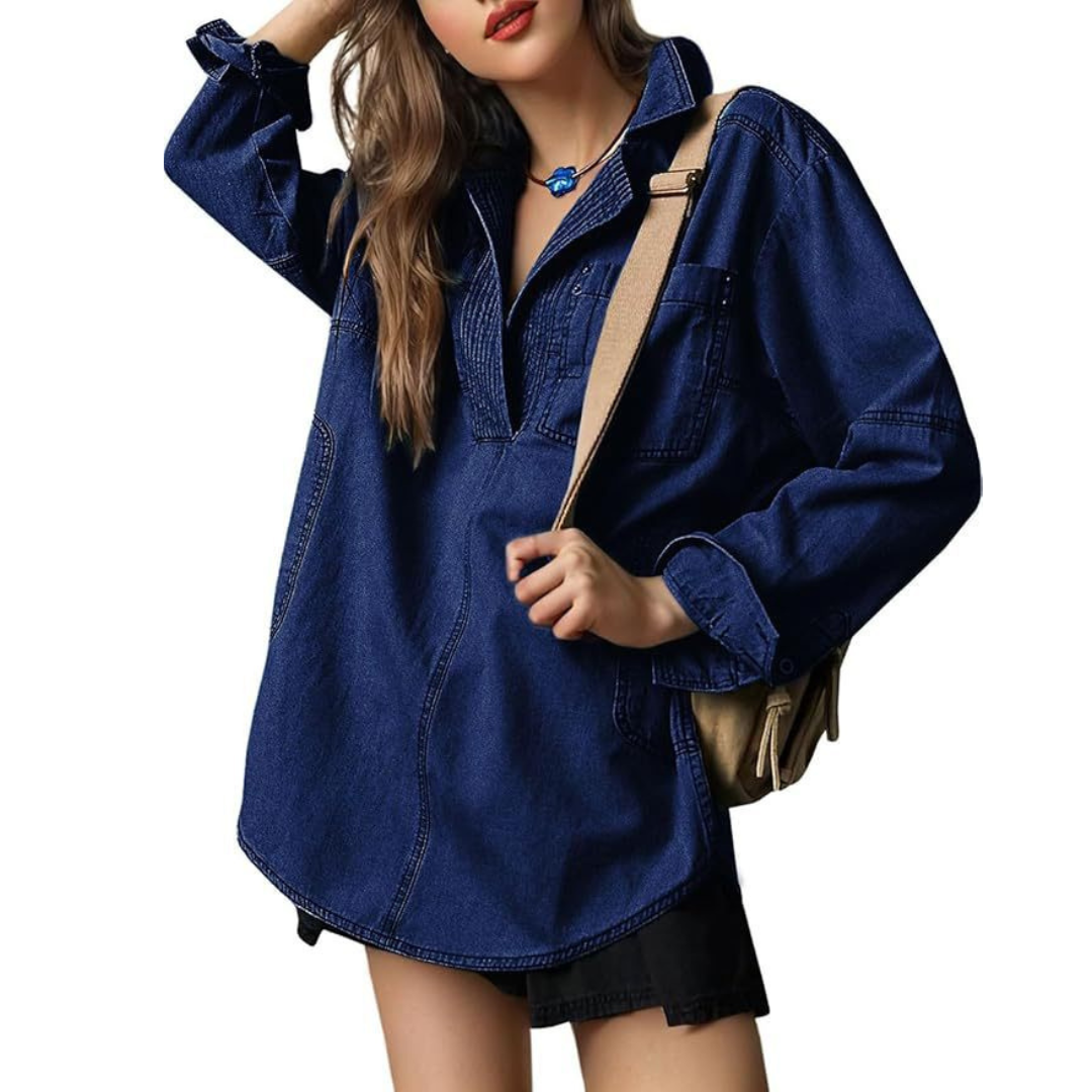 NALINAE™ – Chic V-Neck Denim Tunic Top