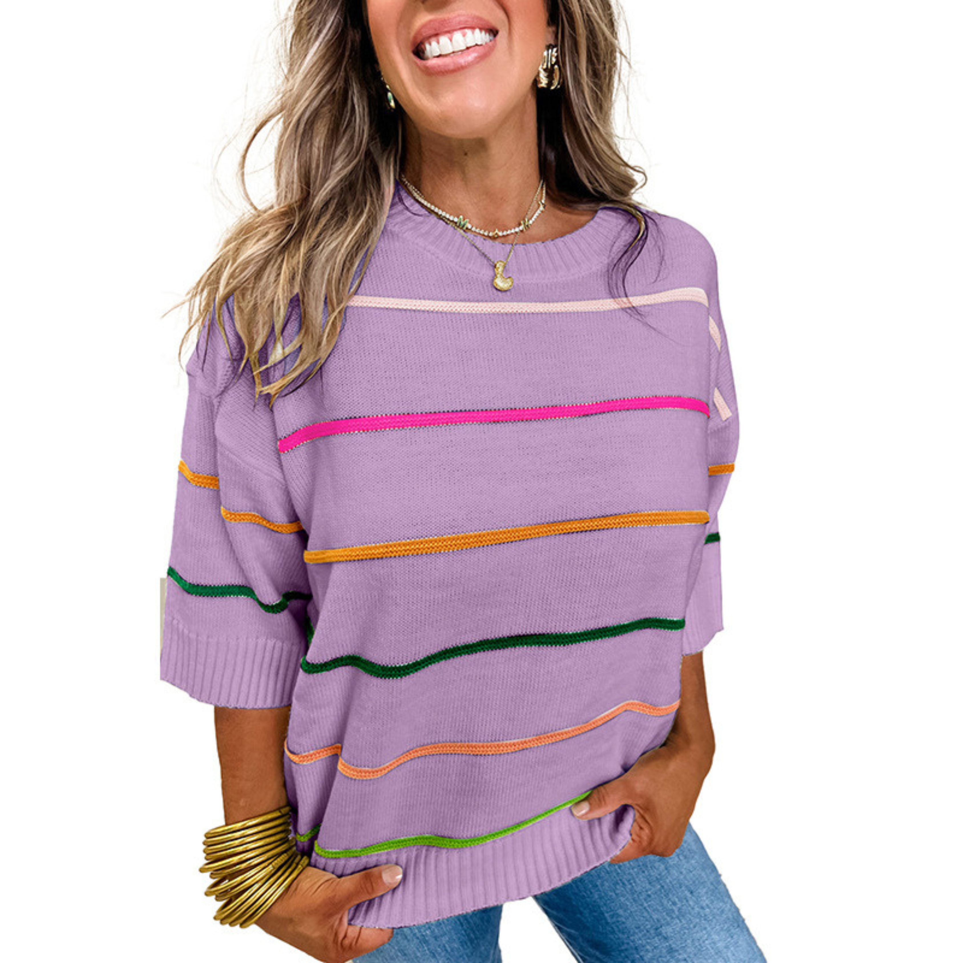 REXANDRA™ – Lightweight Striped Round Neck Top