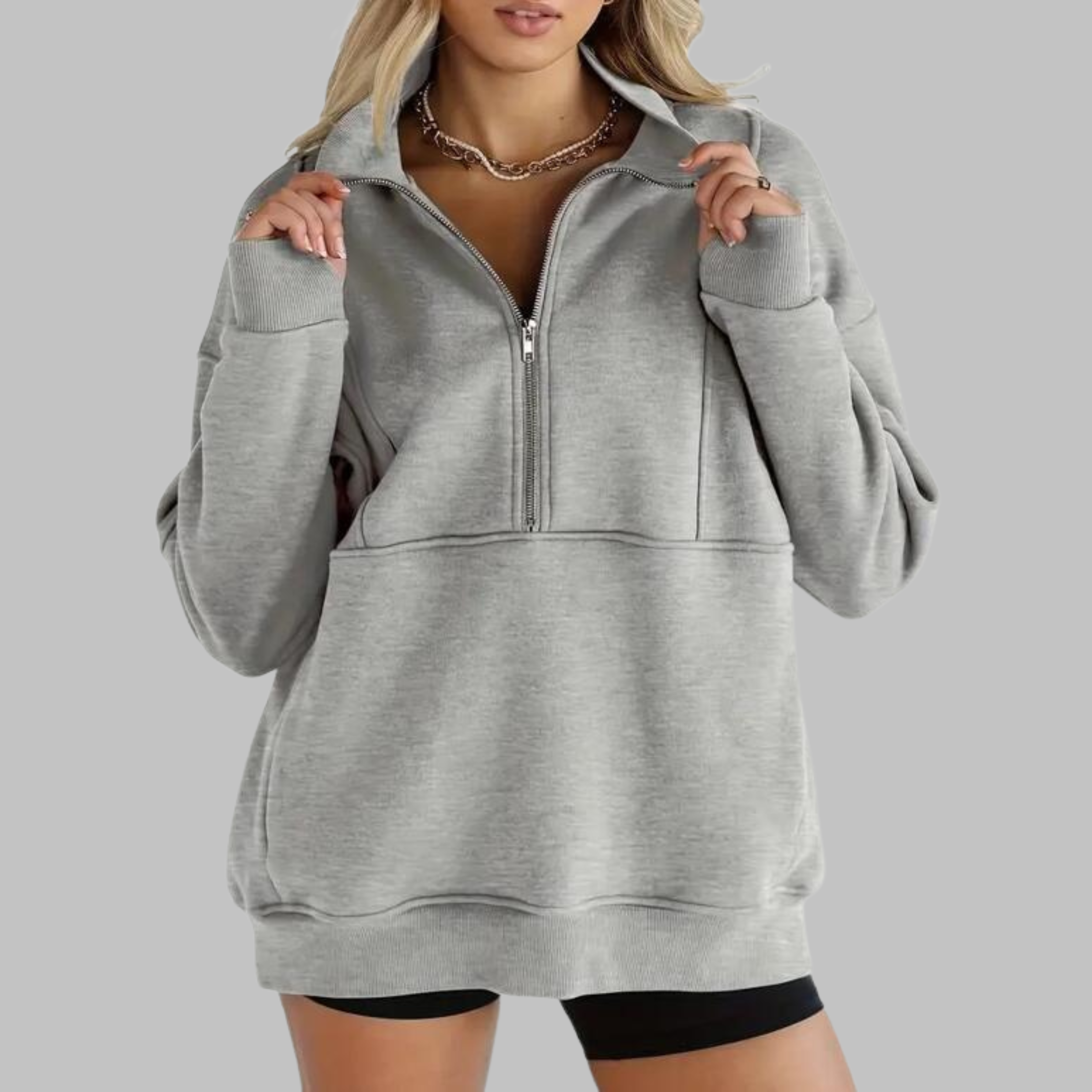PSALM™ - Comfy Collar Half Zip Oversized Long Sleeve Sweatshirt