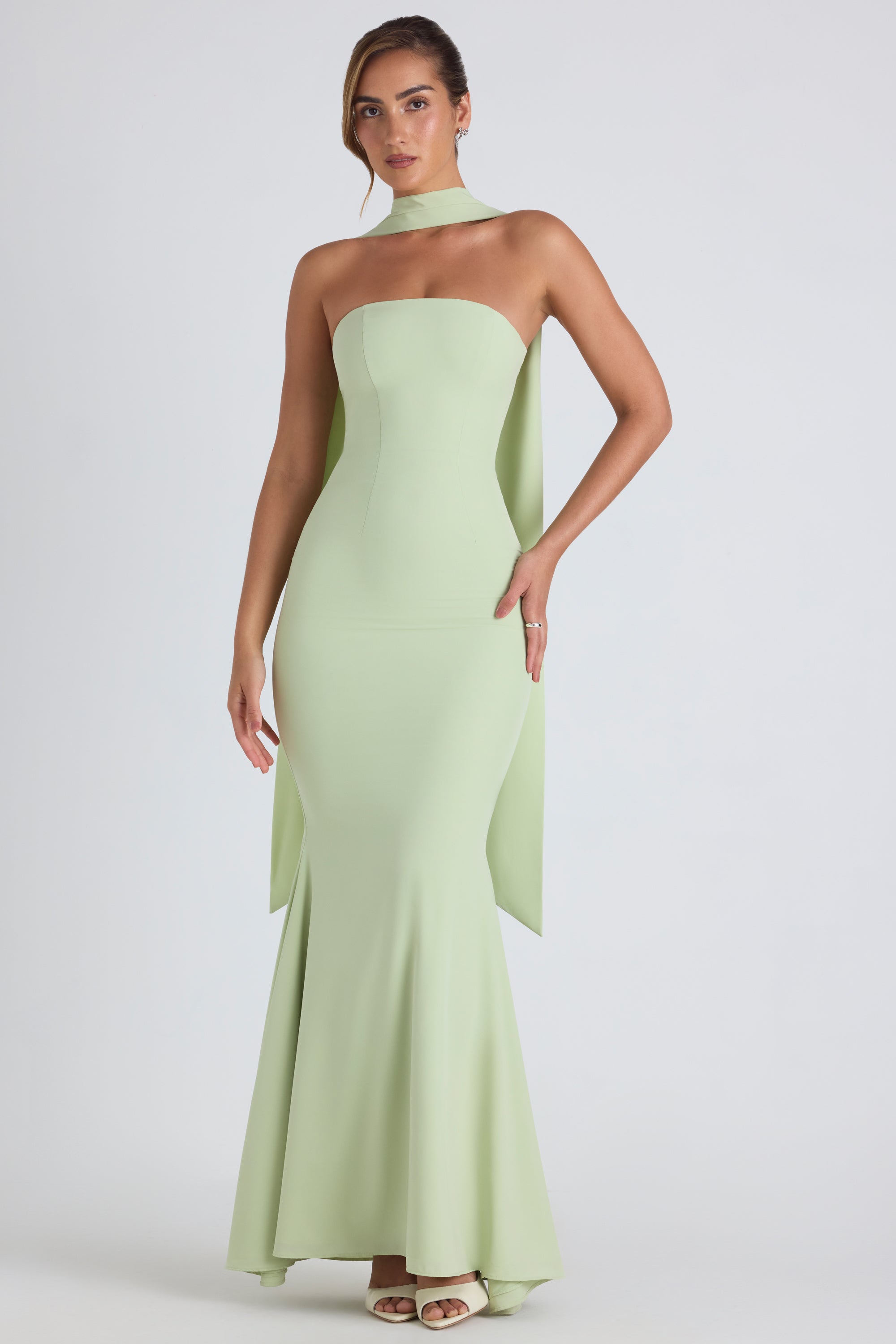 Scarf Detail Strapless Gown
