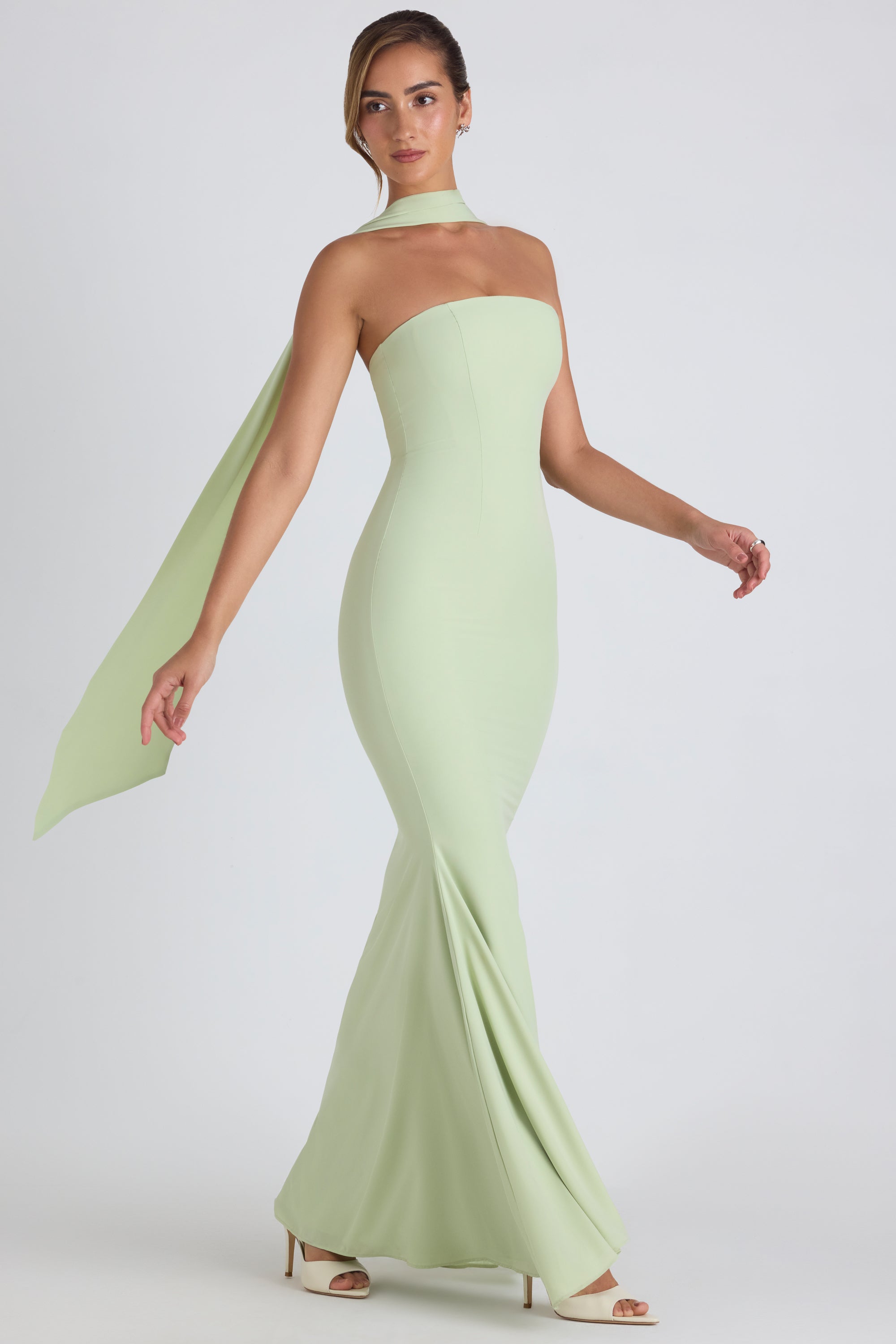 Scarf Detail Strapless Gown