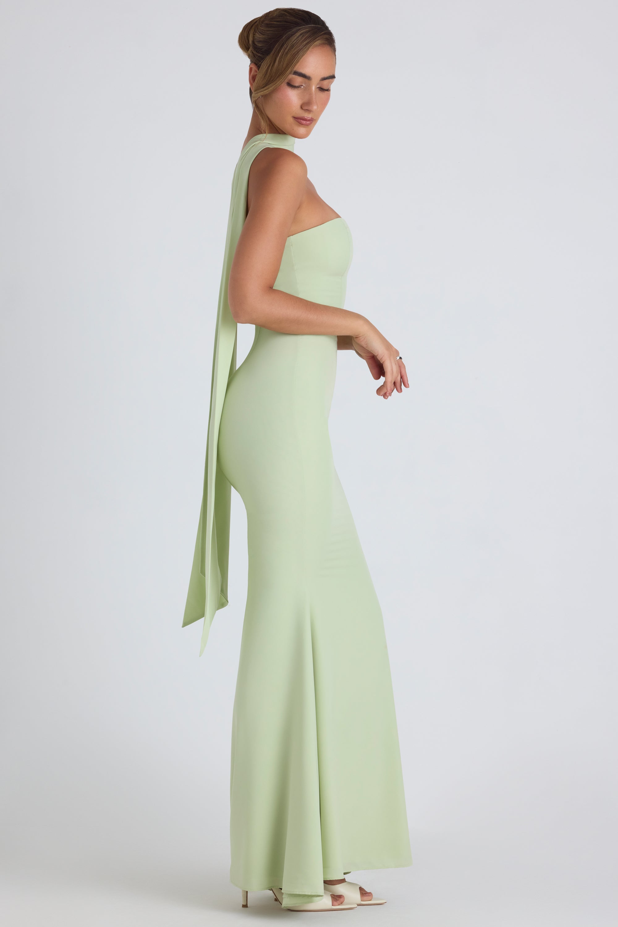 Scarf Detail Strapless Gown