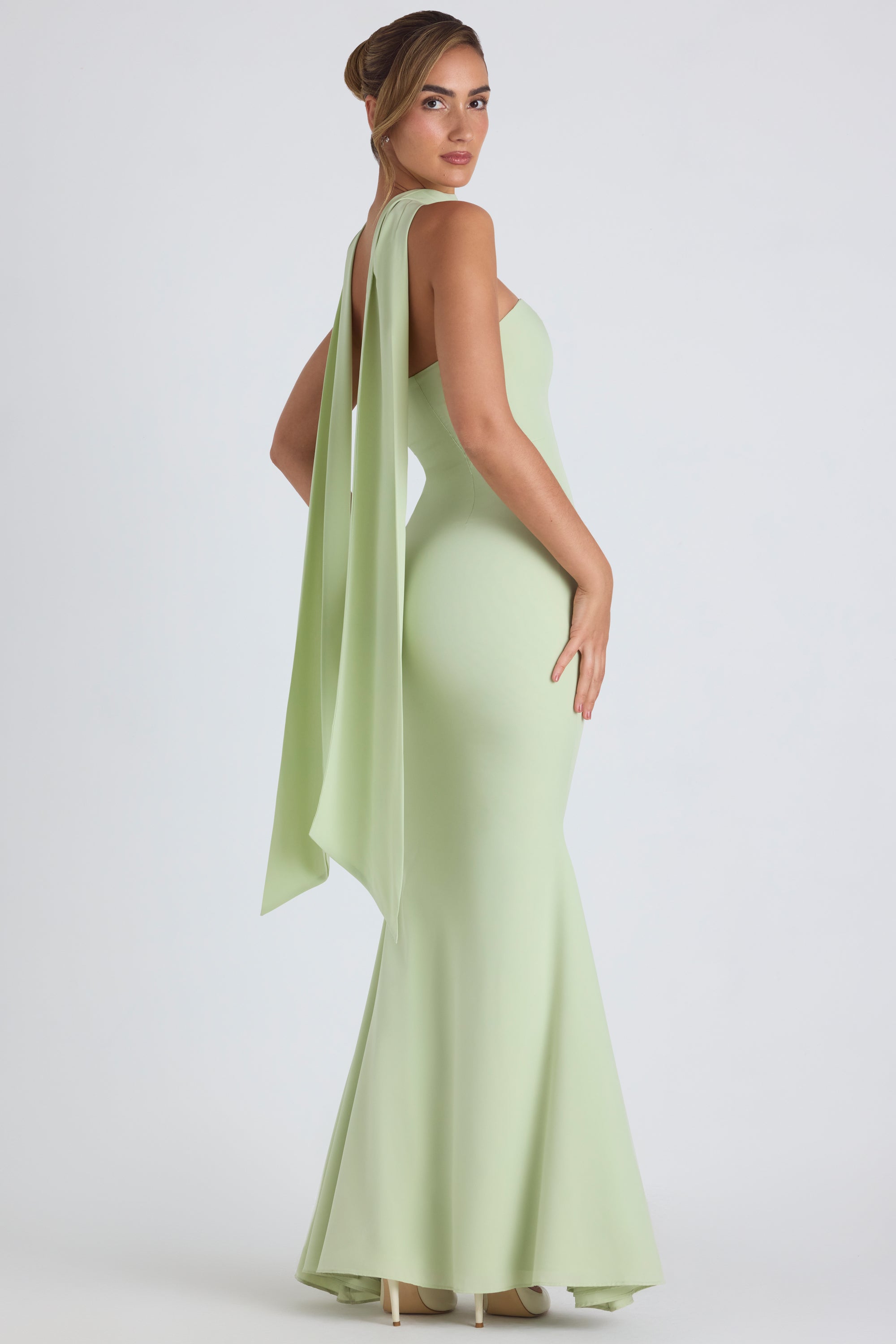 Scarf Detail Strapless Gown