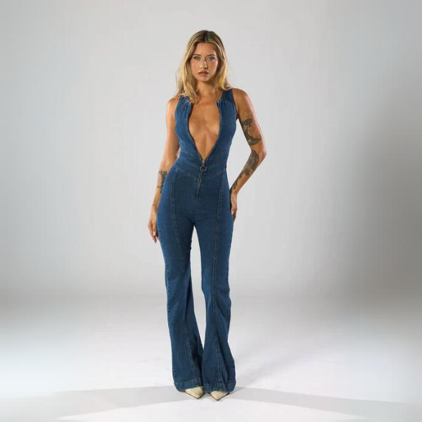 ARIA™ | Flare Cut Denim Jumpsuit