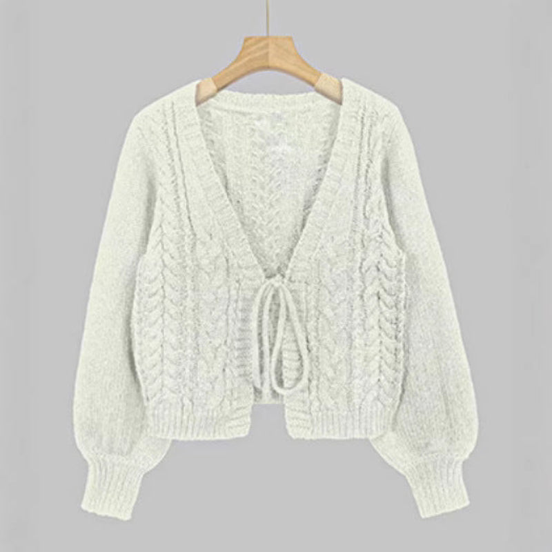 SHERICA™ – Cozy Vintage Chunky Tie-Front Long Sleeve Cardigan