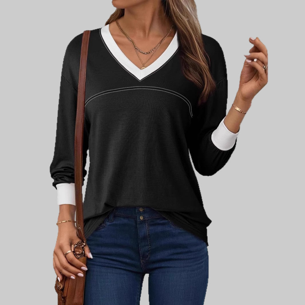 ANESHA™ - Casual Long Sleeve V-Neck Top