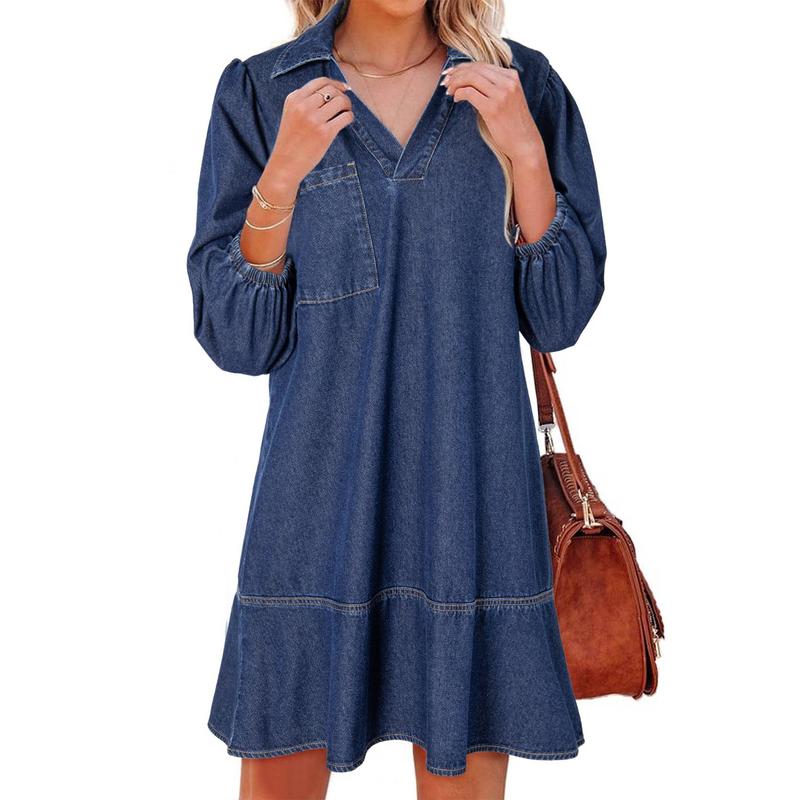 GEMMA™ – Classic Soft Washed Denim Puff Sleeve Dress