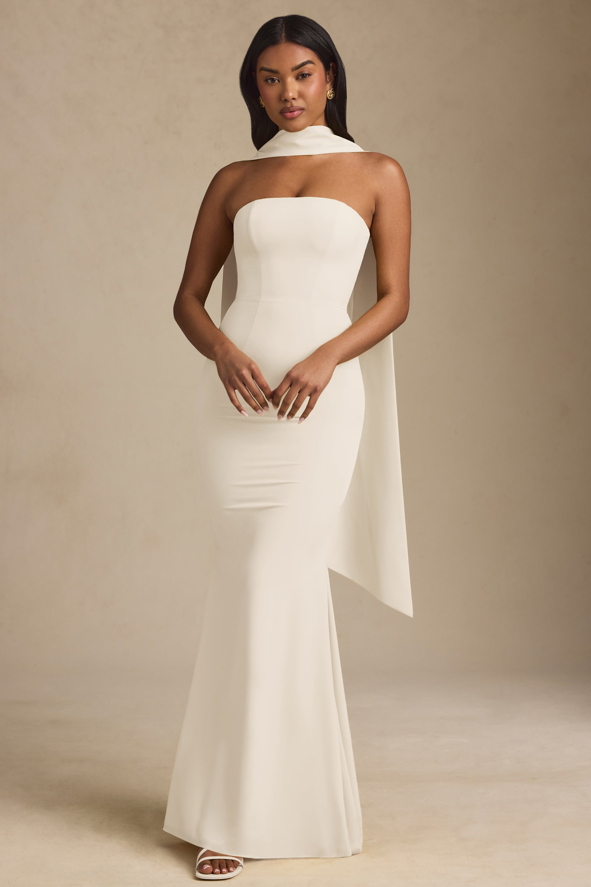 Scarf Detail Strapless Gown