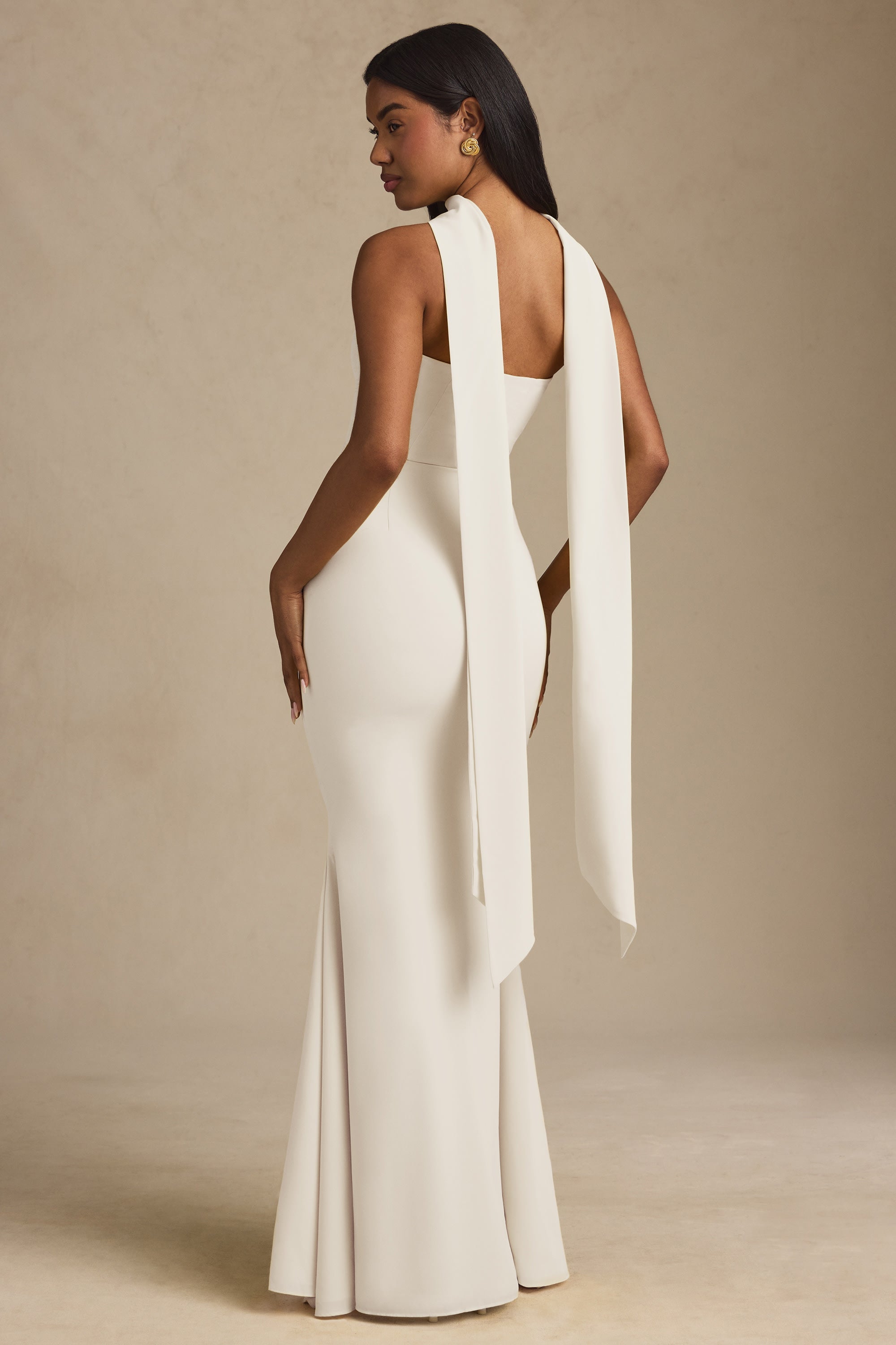 Scarf Detail Strapless Gown
