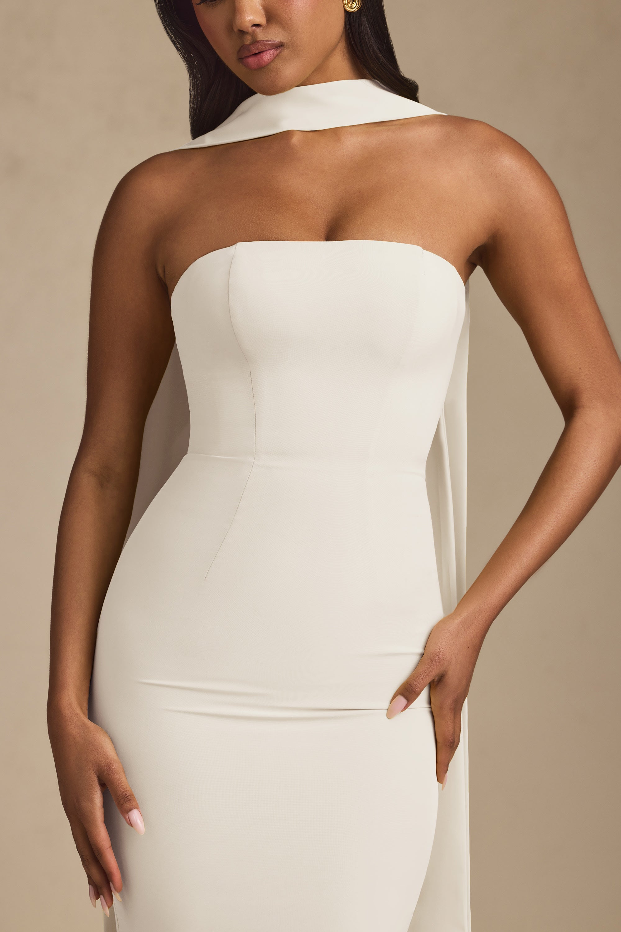 Scarf Detail Strapless Gown
