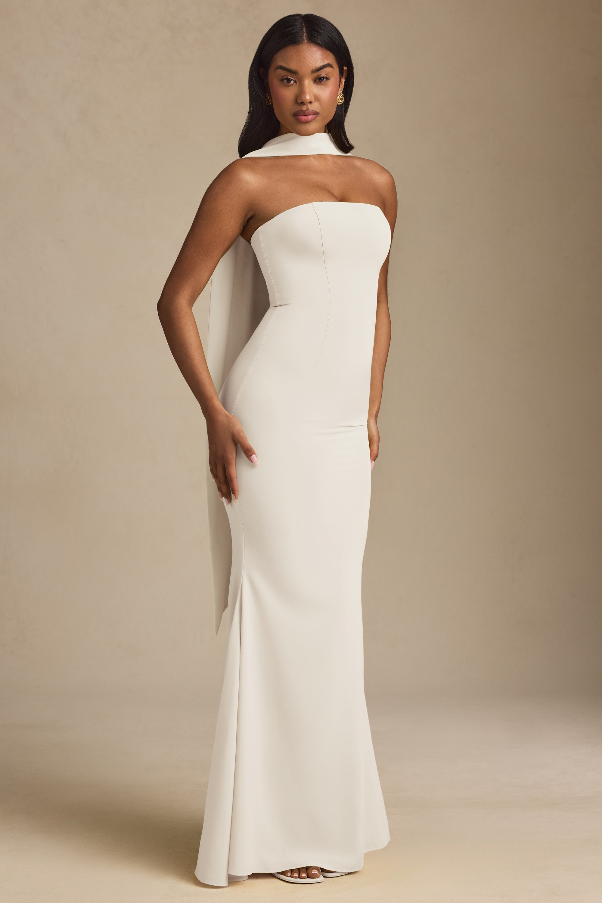 Scarf Detail Strapless Gown