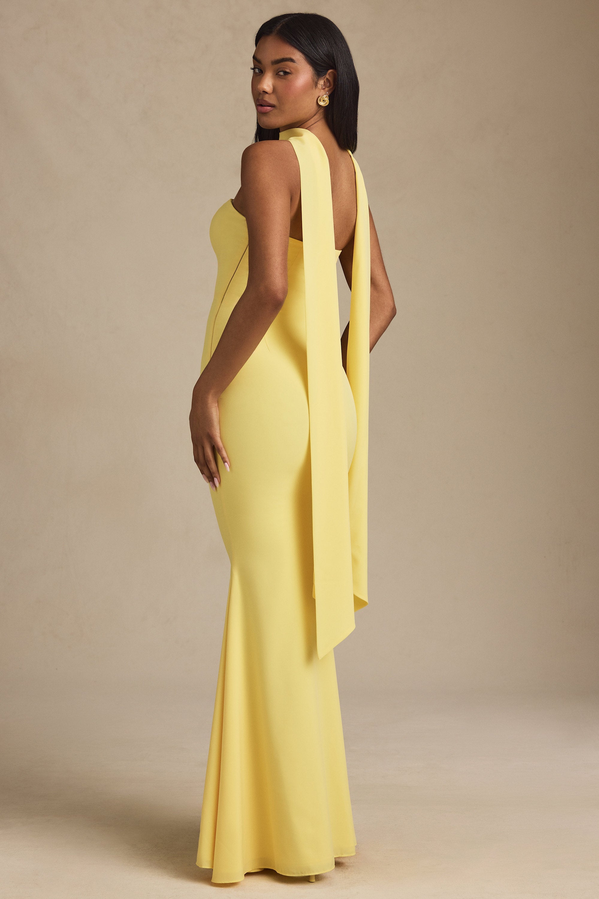 Scarf Detail Strapless Gown