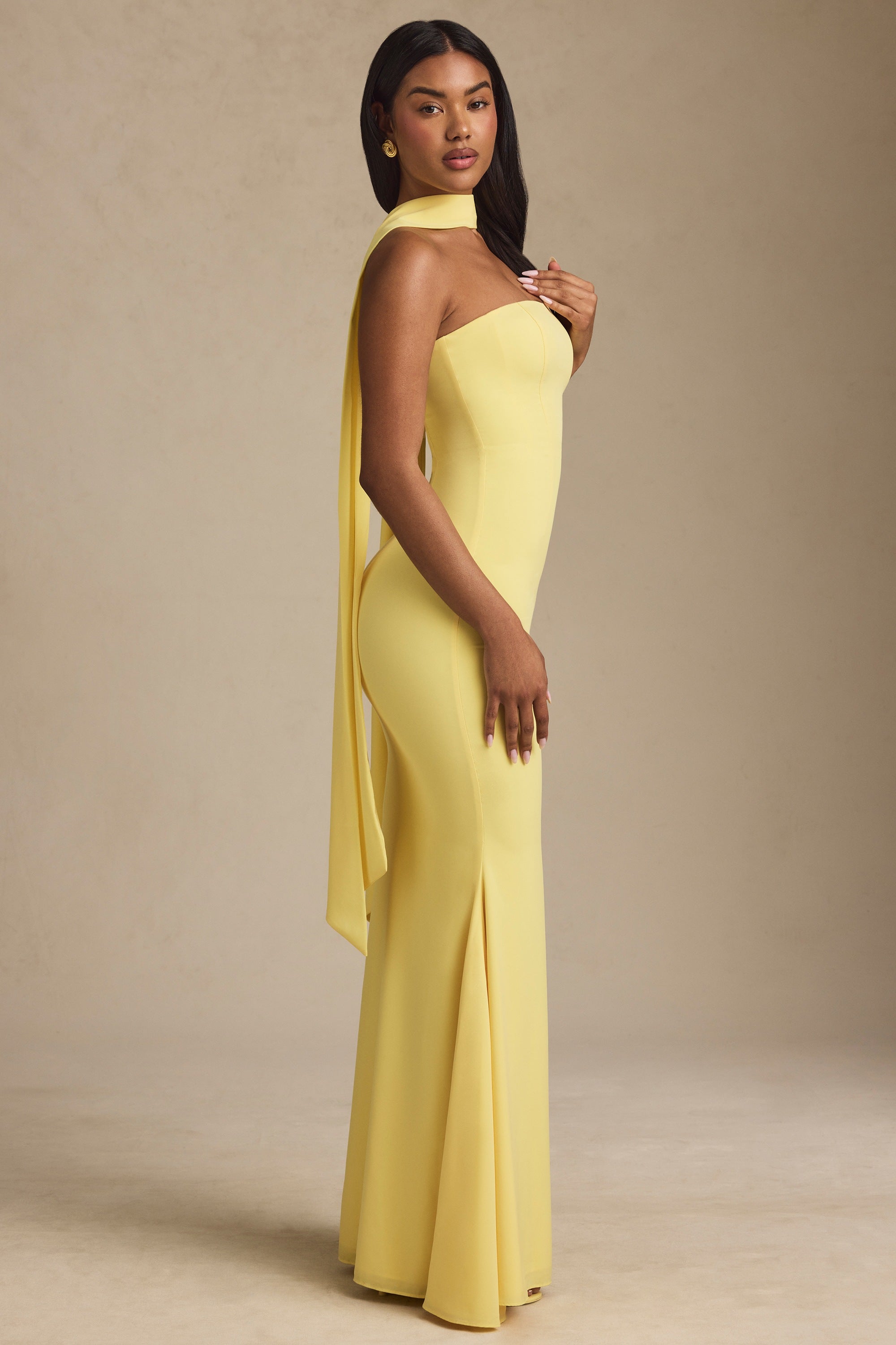 Scarf Detail Strapless Gown