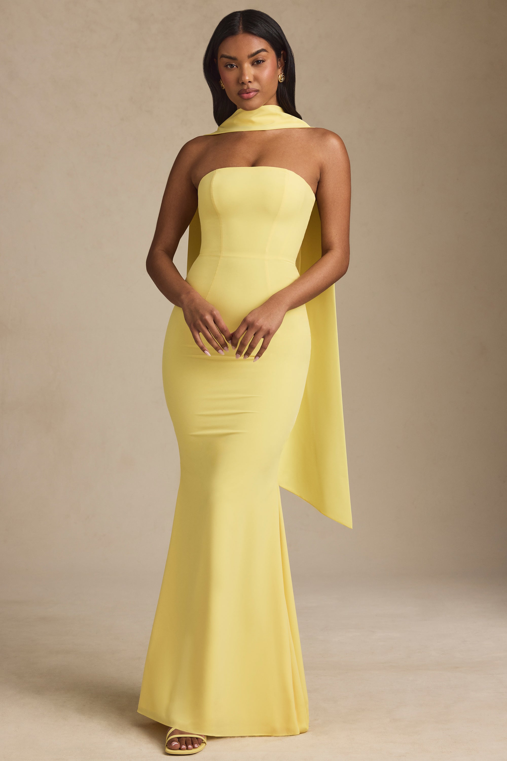 Scarf Detail Strapless Gown