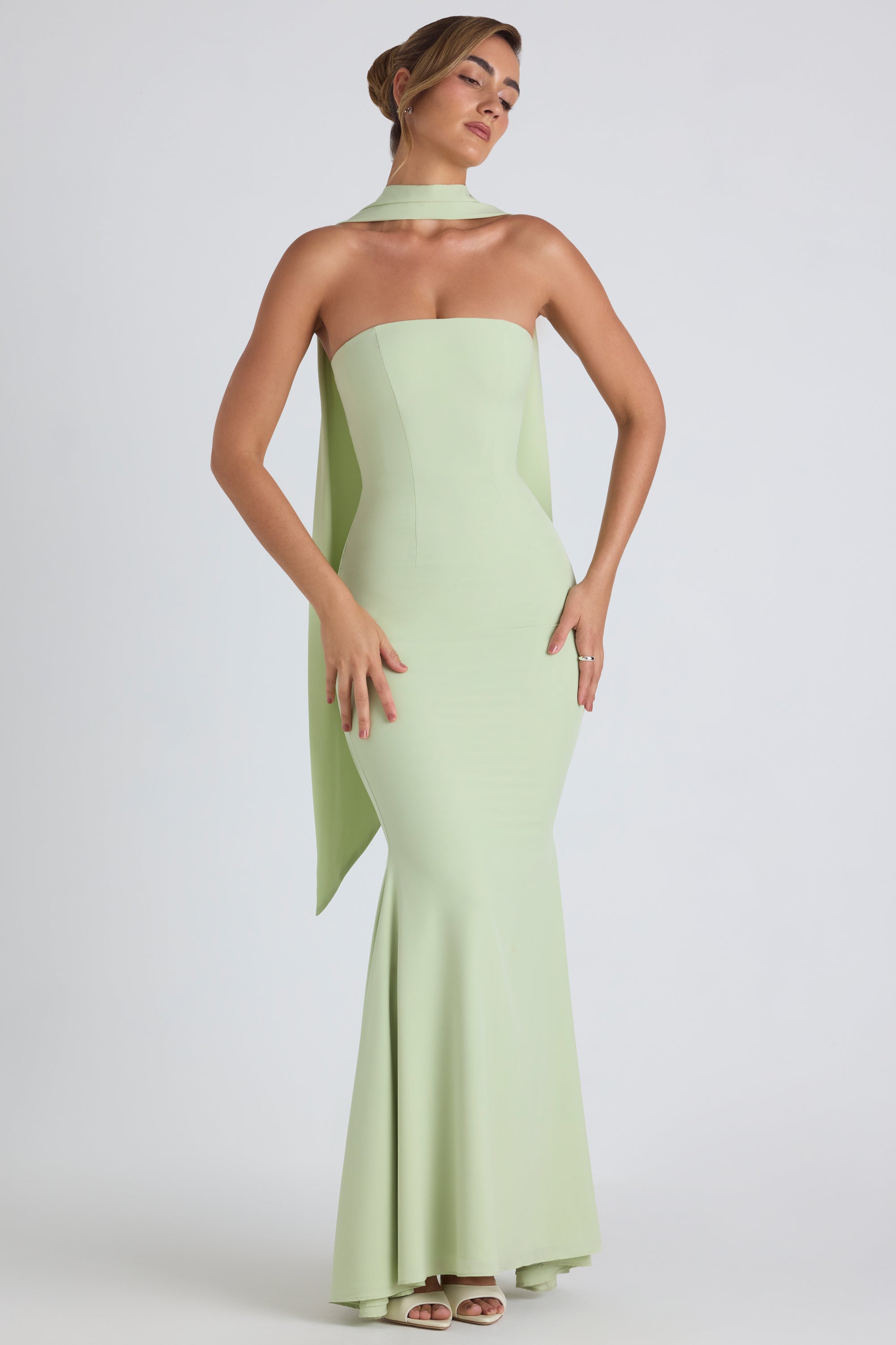 Scarf Detail Strapless Gown