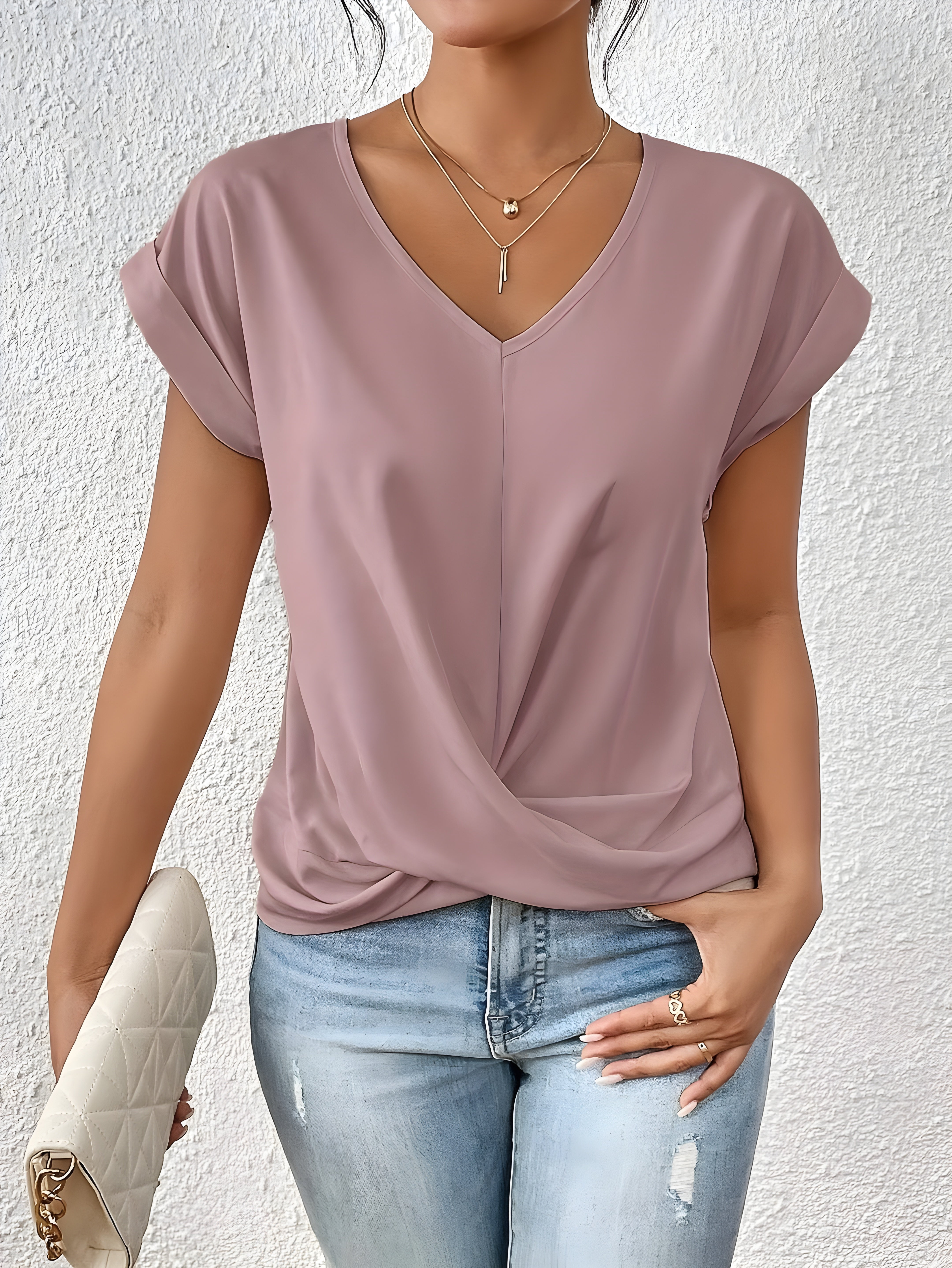 MEIKA™ – Classic Twist Detail V-Neck Top